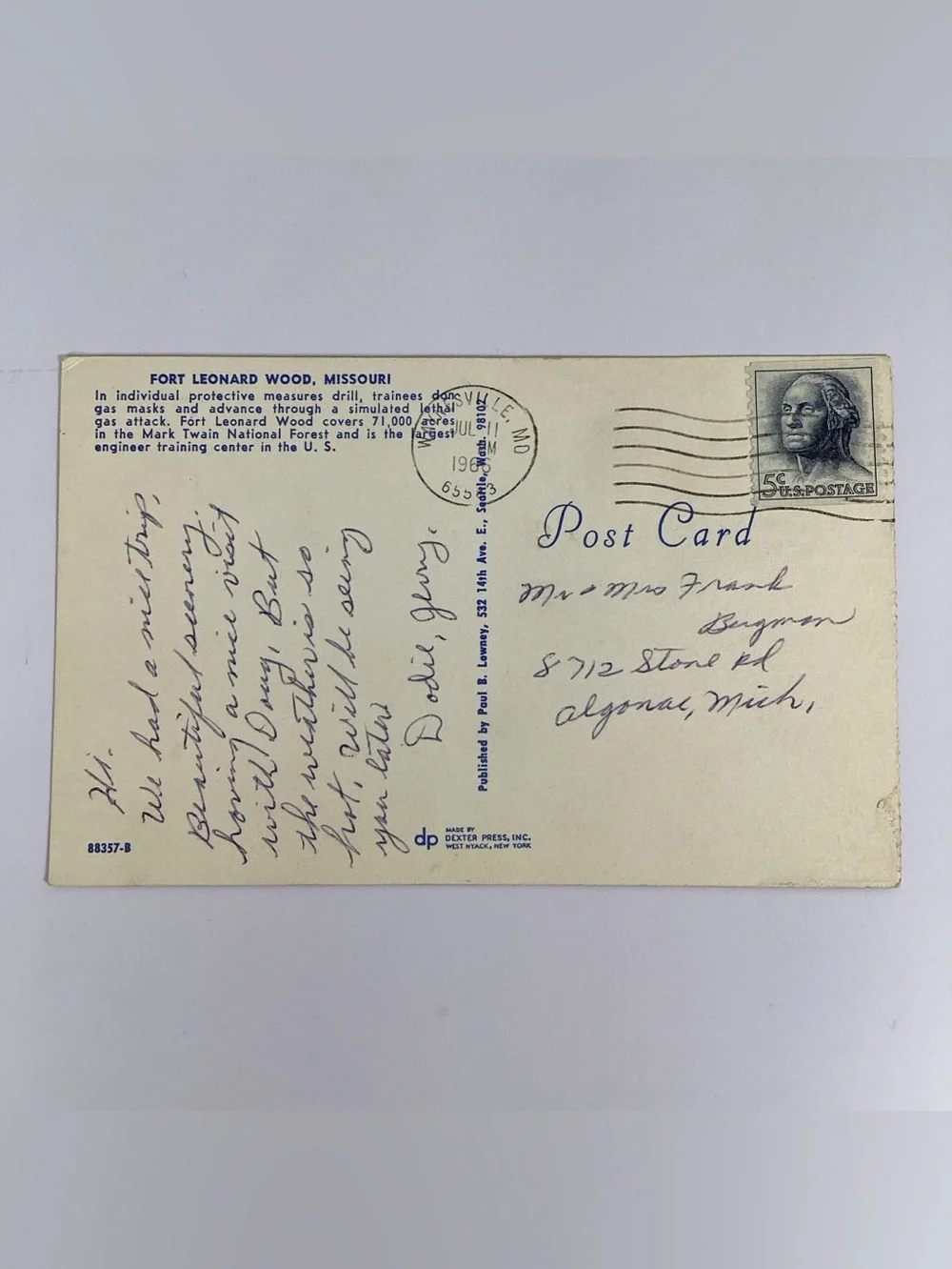 Soldiers Training Gas Attack Fort Leonard Wood Missouri, Vtg 60s Chrome Postcard
